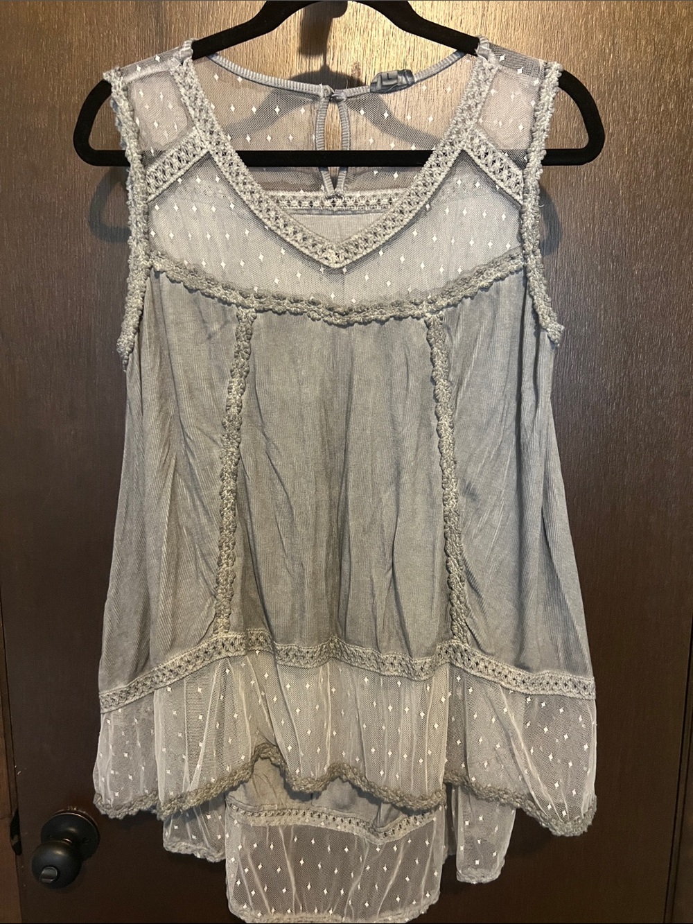 POL Light Grey Sleeveless Lace-Trim Chiffon Tunic